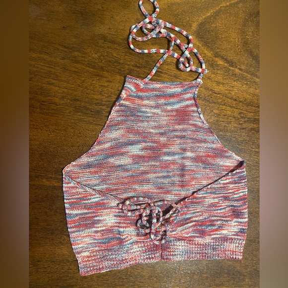 Red, white, and blue knit halter crop top - Picture 2 of 4